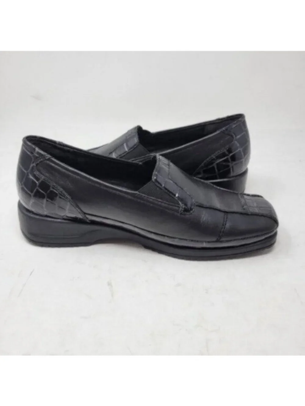 Ara Leather Crocodile Print Mokassin Slip On Loafer Shoe Black